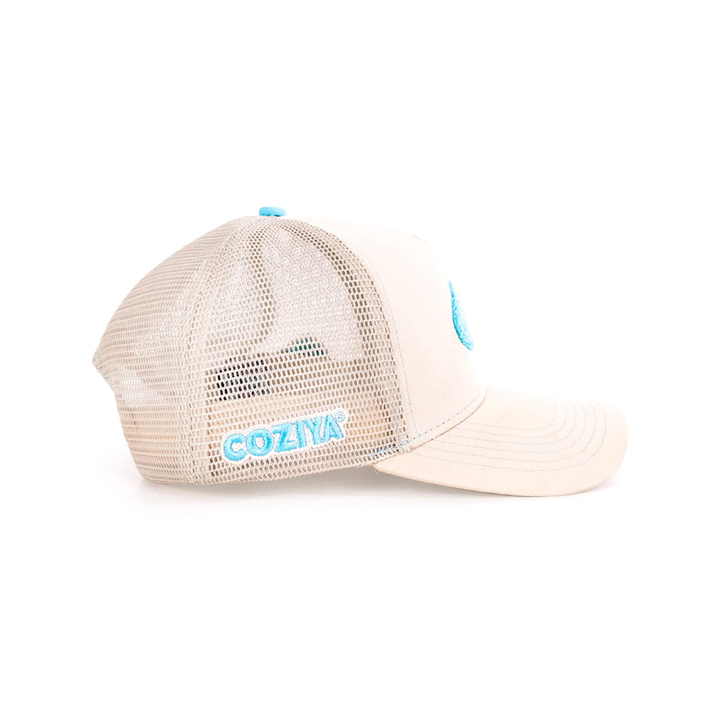 Coziya beige trucker hat side profile view