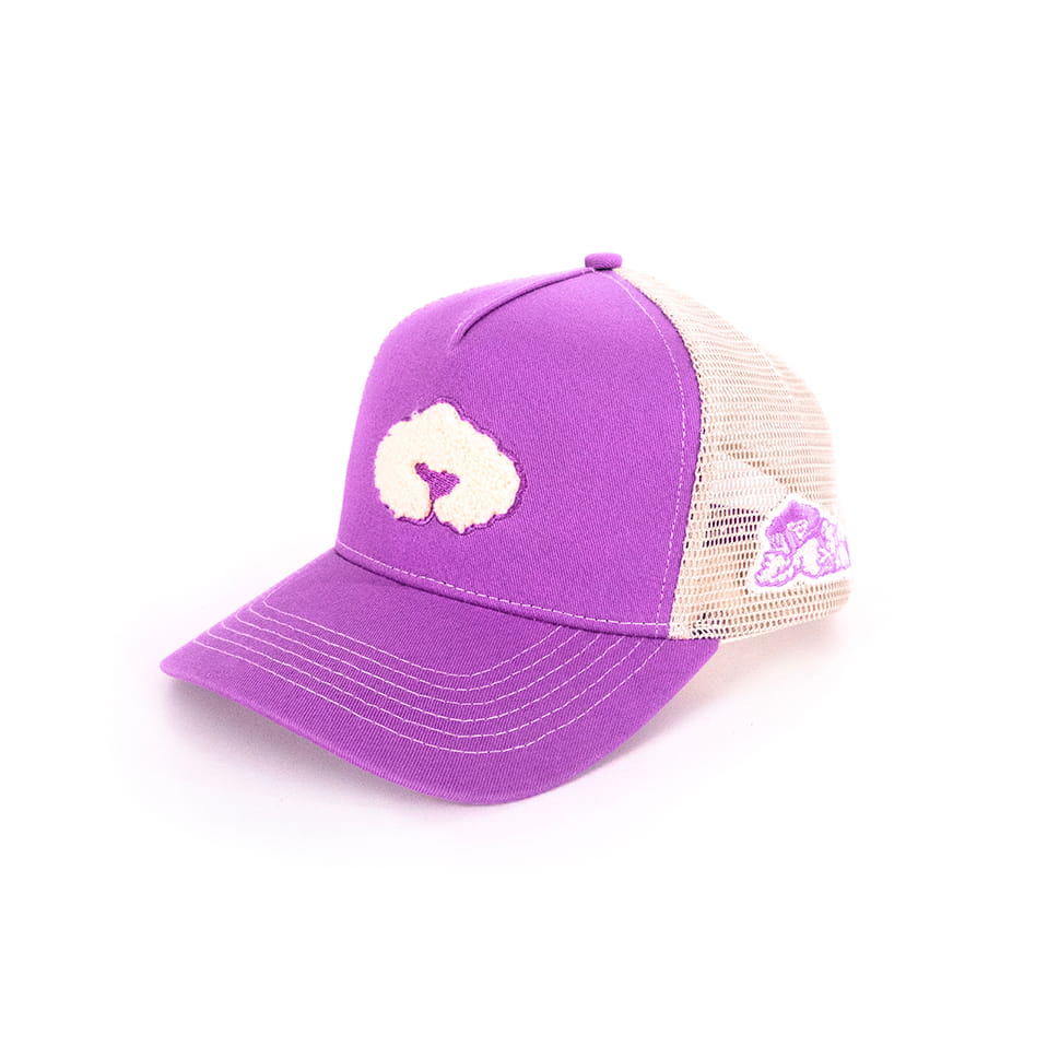 Coziya trucker hat with chenille cloud patch in purple front view