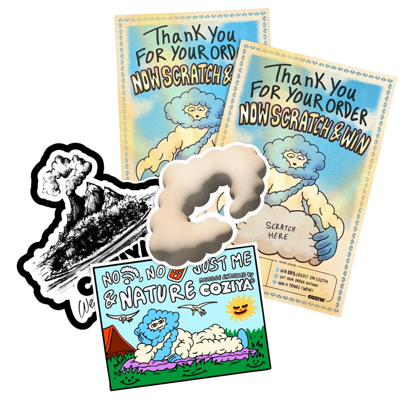 Coziya free gift waterproof sticker pack and scratch card with order