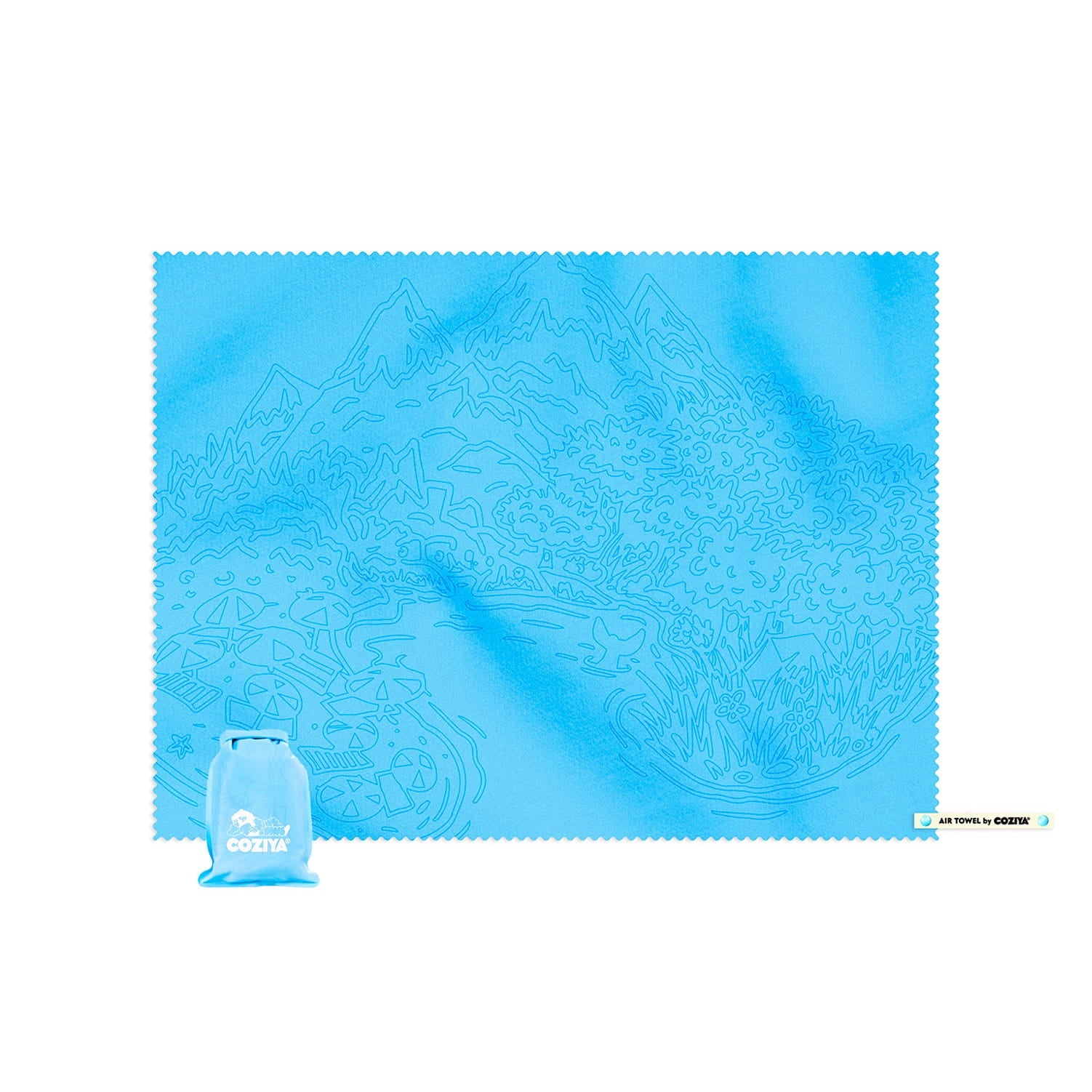 Coziya Air Towel compact microfiber beach towel in blue with waterproof roll-top pouch