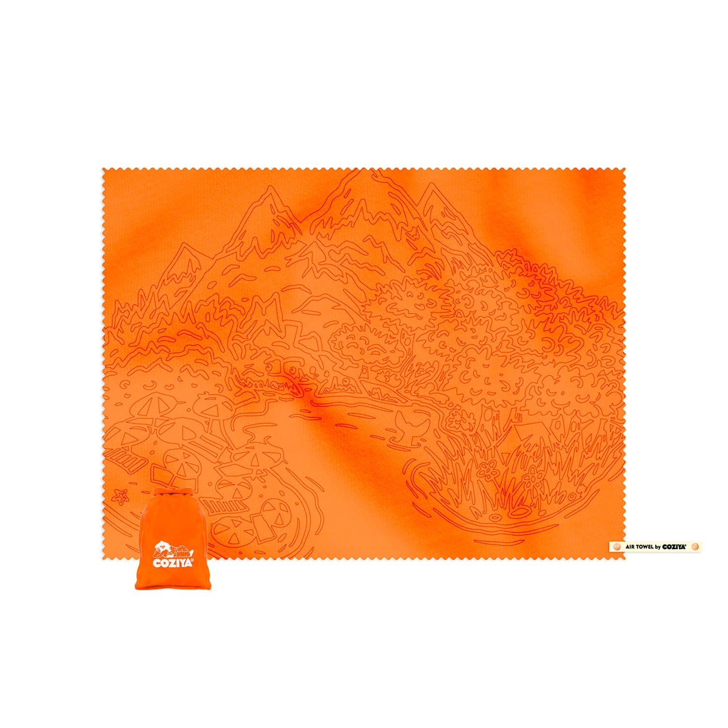 Coziya Air Towel compact microfiber beach towel in orange with waterproof roll-top pouch