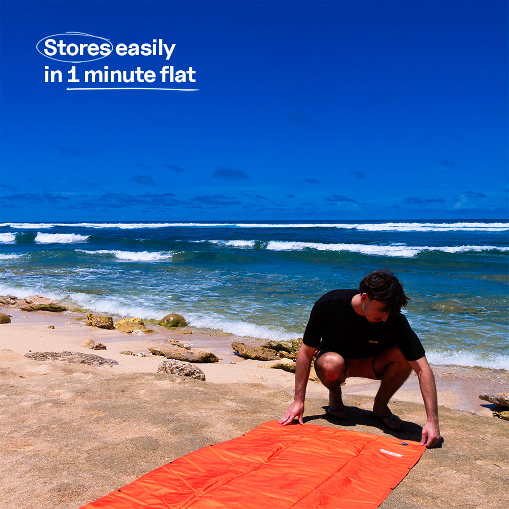 Coziya inflatable sleeping pad stores easily in compact carry bag