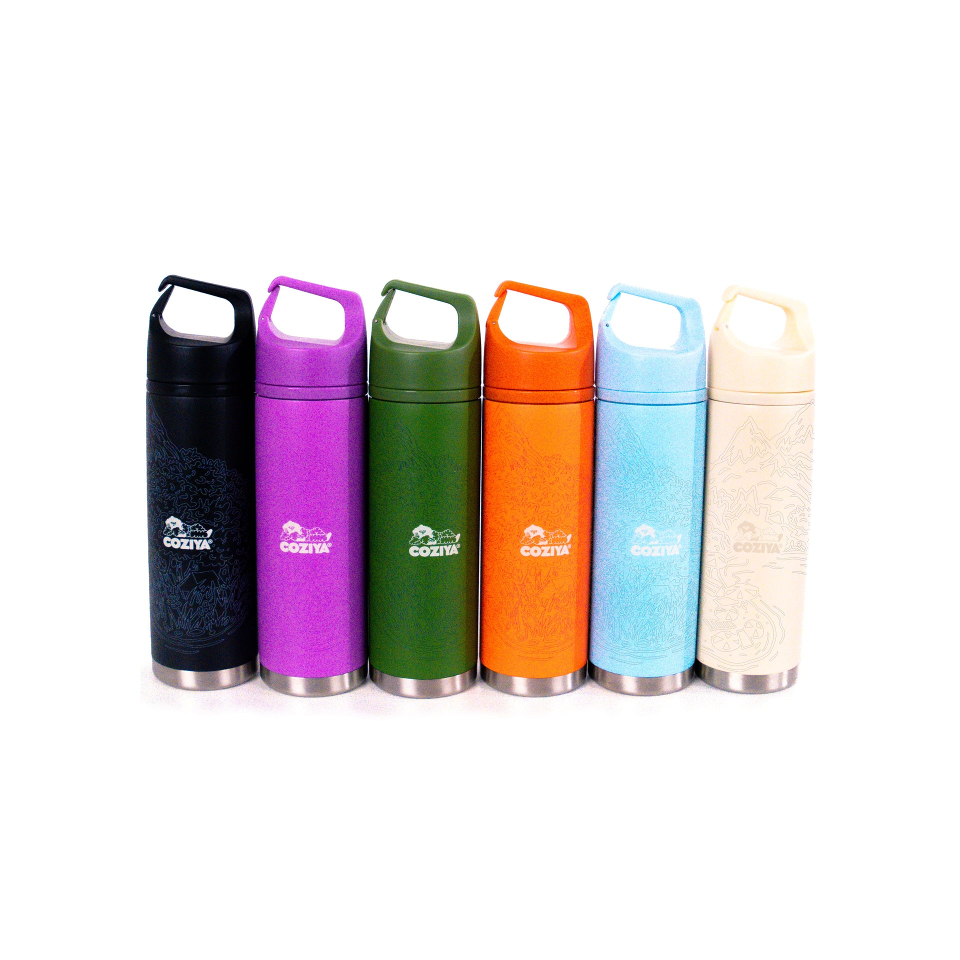Coziya Hook650 insulated water bottle full color collection display
